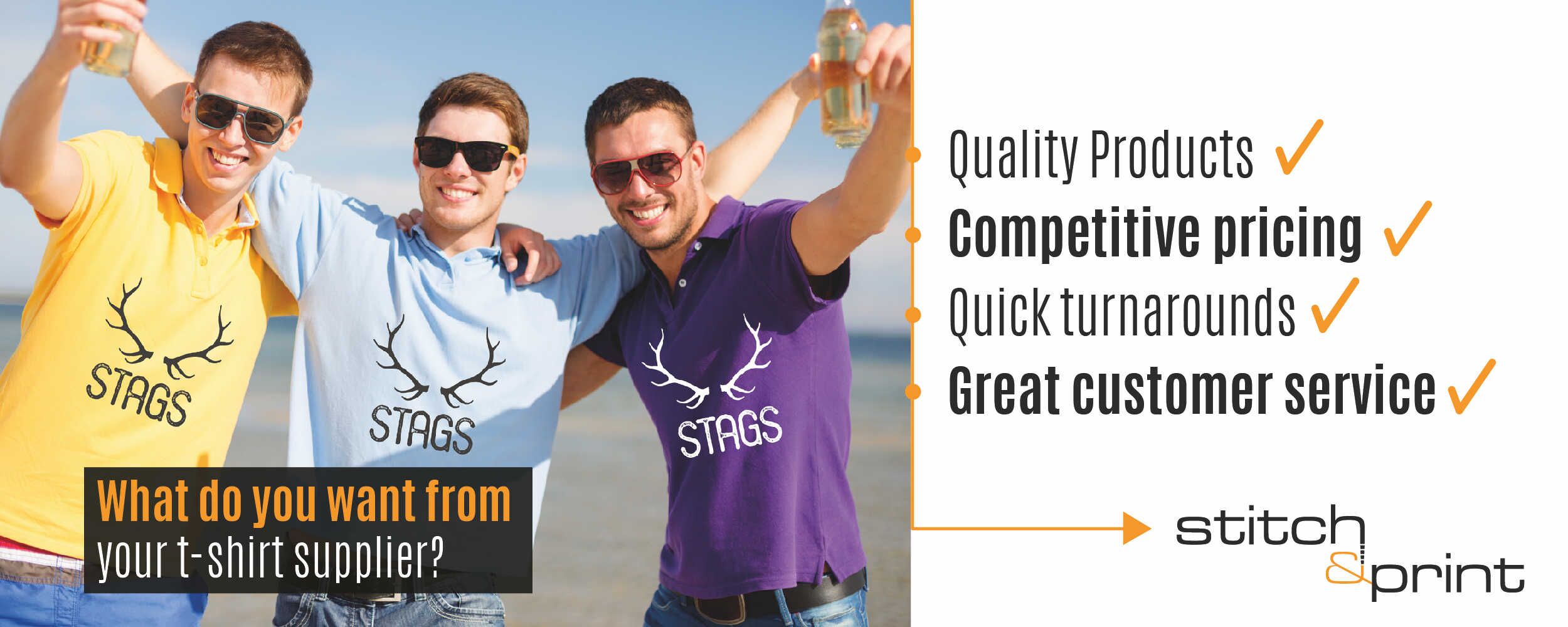 Stag Do T-Shirts with Stitch and Print